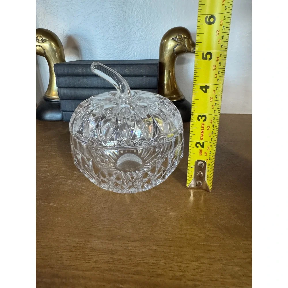 Gorham Crystal Apple Candy Dish with Lid Vintage Glass Trinket‎ Box Jewel Box